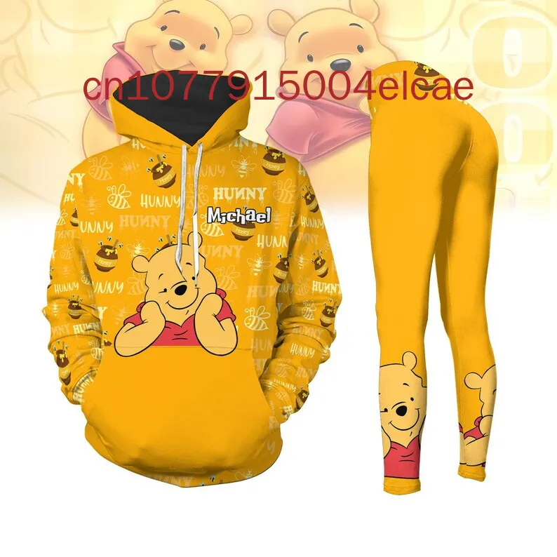 Disney New Winnie The Pooh Hoodie And Legging Sweatpants Fashion Sports Suit Disney Women Yoga Suit