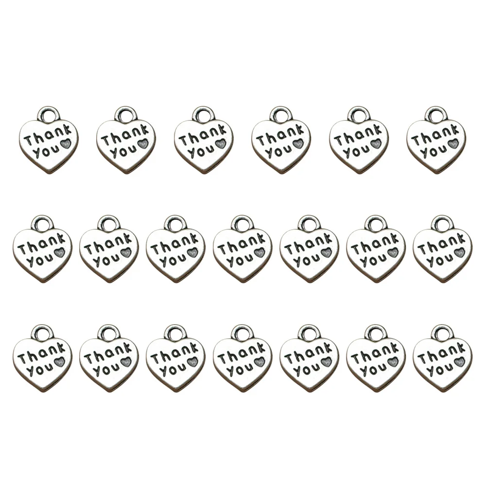 

20pcs Thank You Necklace Charm Pendant for Jewelry Making Silver DIY Alloy Heart Shaped Embellishment Gifts Accessories