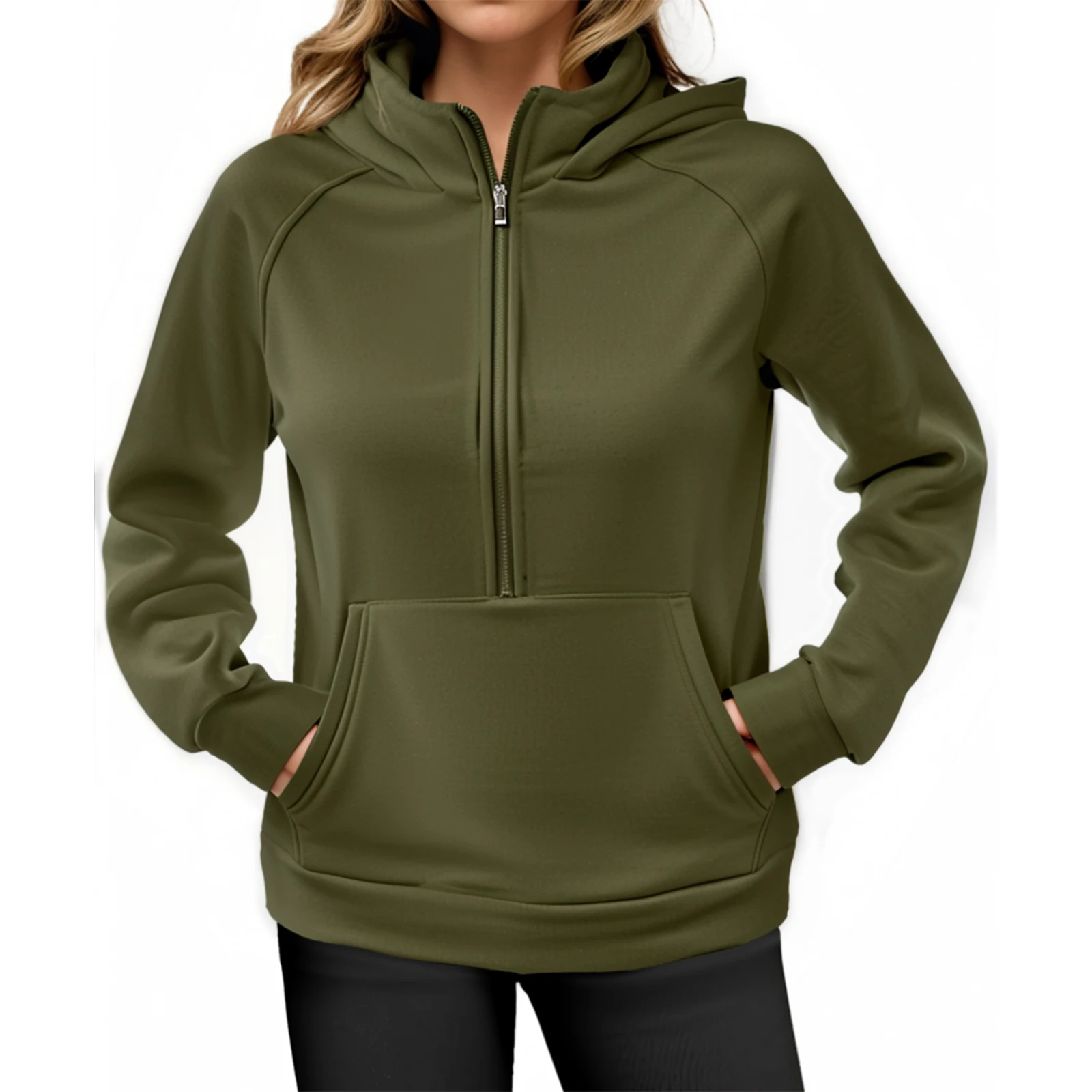 Felpa con cappuccio a maniche lunghe tinta unita moda casual da donna colletto alla coreana Abbigliamento donna Abbigliamento invernale Donna