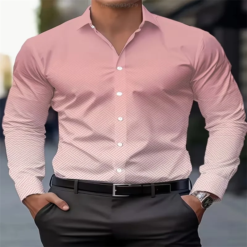 Chemise à manches longues pour hommes, design à motifs, haut boutonné élégant, polyvalent et décontracté, confortable et facile à assortir.