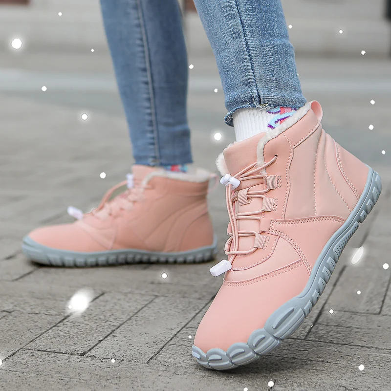 Size 35-48 Wide Snow Boots Couple Outdoor Winter Waterproof Women Modern Boots Warm Cold-Resistant Lace-up Pink Mid-Calf Boots