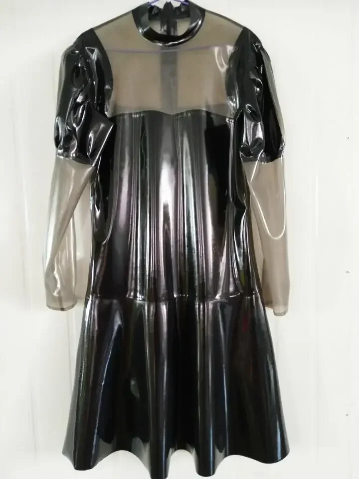 

Latex Skirt Rubber 100% Rubber Dress Ruffle Maiden Dress Black Smoke Gray Clubs-Cosplay