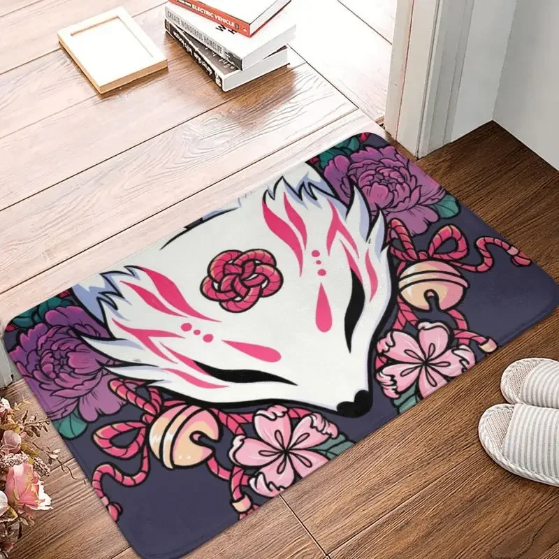 Fox Spirit Kitsune Tapete para porta frontal antiderrapante absorvente interno japonês Kabuki capacho chão banho entrada tapete