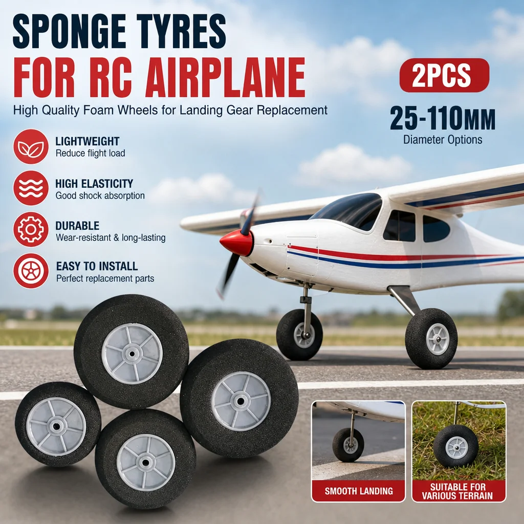 Sponge Tires 2pcs 25-110mm Foam Wheels Replacement for RC Airplane Landing Gear, Durable EVA Training Gear