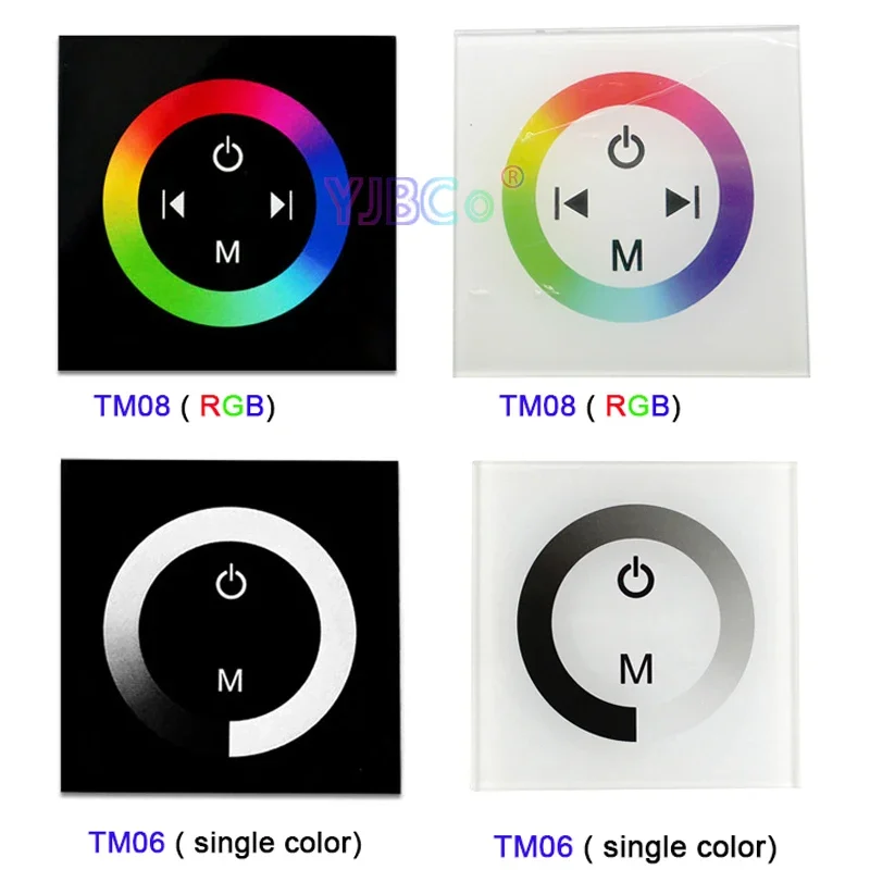 

12V-24V wall mounted TM06 single color LED Strip dimmer TM08 RGB light tape Touch Panel Controller 86 sty Remote Switch glass