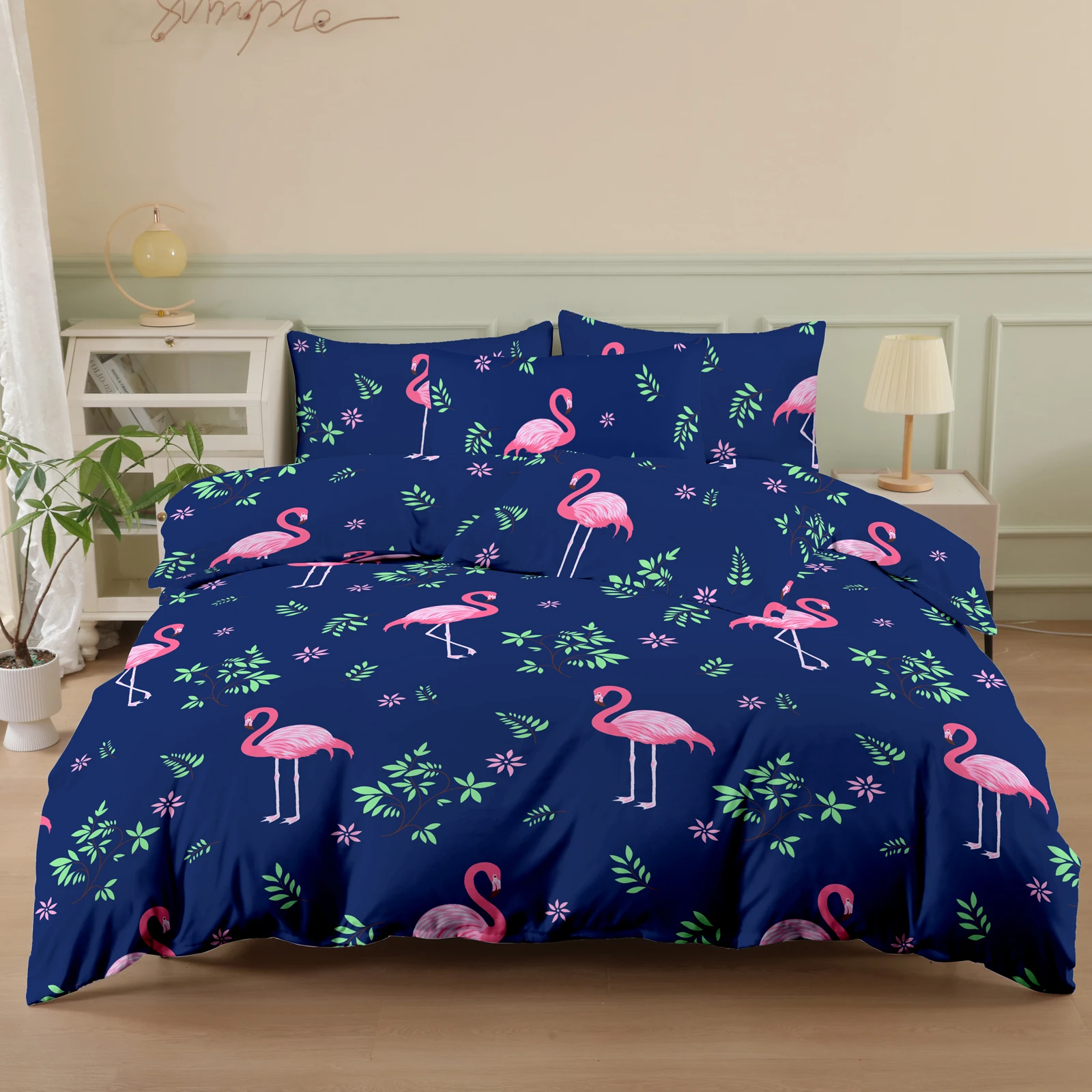 

Комплект постельного белья из флиса с принтом фламинго (2 наволочки + 1 пододеяльник), 3-предметный комплект с узором фламинго, ультрамягкий и комфортный, из дышащего полиэстера, подходит для спален и гостевых комнат (покрывало + наволочки, без наполнител