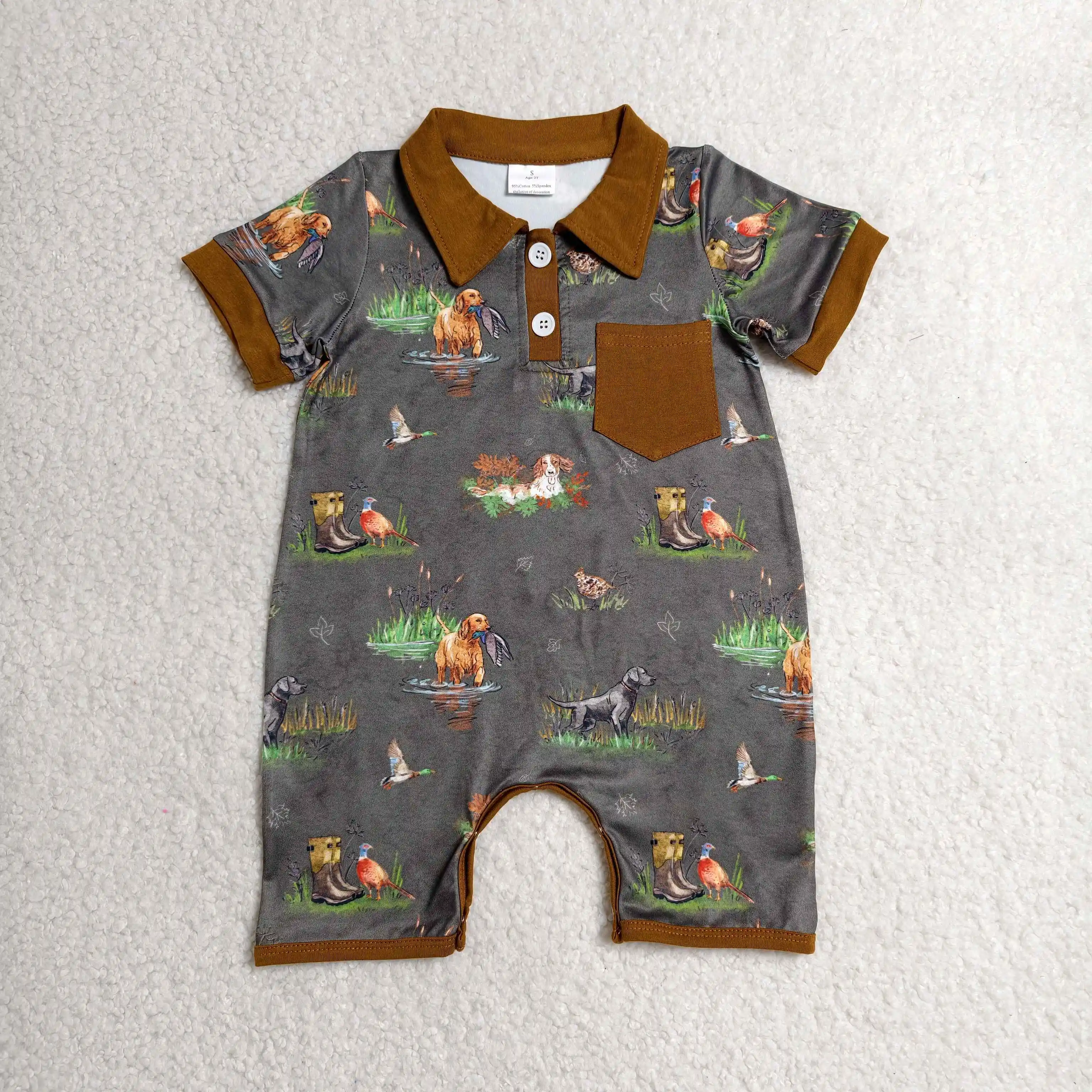 Wholesale Infant Newborn Short Sleeves Ducks Dogs Coverall Baby Boy Bodysuit Kids Toddler Romper Children Boys Summer Clothes