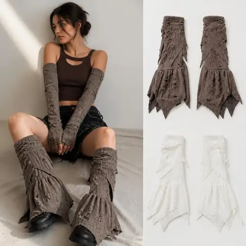 Vintage Distressed Flared Leg Warmers Grunge Style Irregular Hem Jagged Hem Boot Socks Ripped Leg Covers Gothic Outfit
