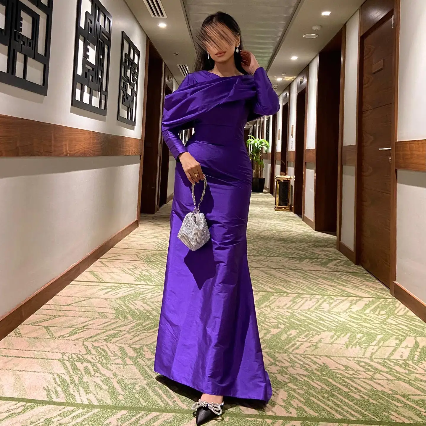 

Noble Purple High Neckline Prom Dress Long Sleeves With Ankle Length Evening Summer Elegant Party Dress For Women2023