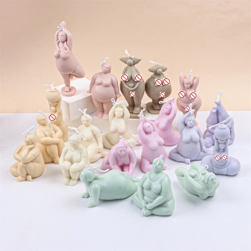 Statuary Decor Yoga Pose DIY Candle Moulds Plump Africa Woman Body Resin Casting Silicone Molds Busty Female Torso Plaster Maker