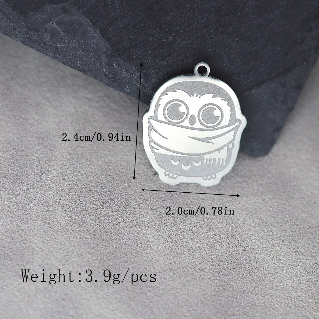 2PCS Stainless Steel Cartoon Owl Anime Pendant Charms For Jewelry Making DIY Craft Necklace Keychain Gold/Silver Color Accessory