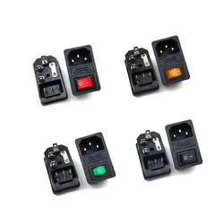 1set 10A 250VAC 3 Pin iec320 C14 inlet connector plug power socket with lamp rocker switch 10A fuse holder male connector kit