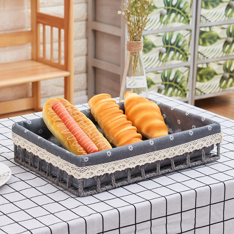 Rattan Storage Baskets Woven Basket Fruit Bread Snack Storage Tray Picnic Basket,Khaki-A22U