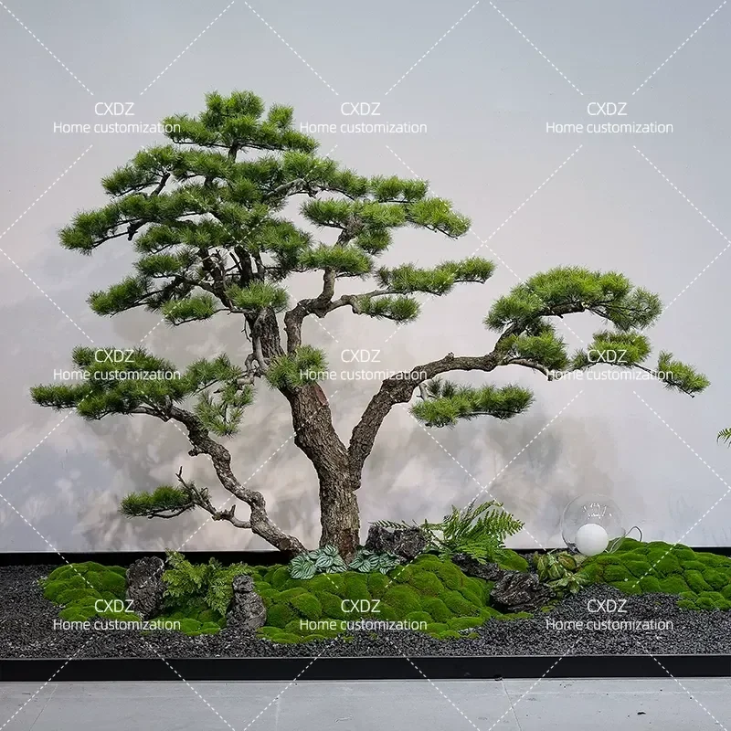 New Chinese Style Artificial Podocarpus Tree Indoor Landscaping Green Plant Decoration for Window Staircase Home Office Decor