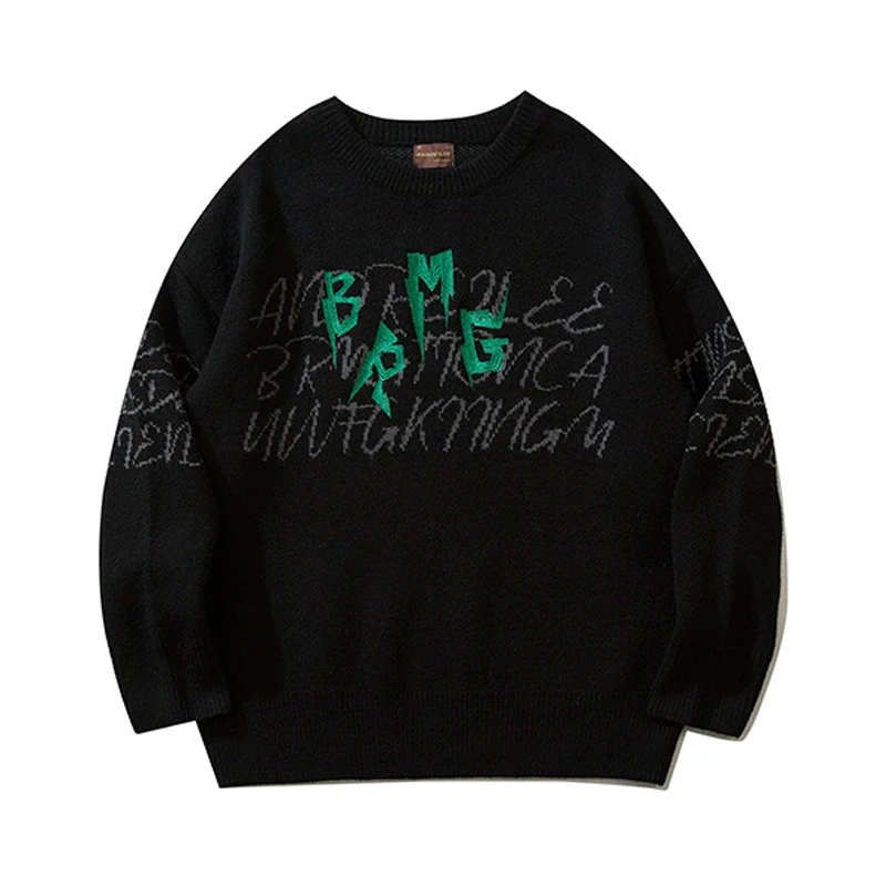 

Vintage Sweater Mens Hip Hop Streetwear Harajuku Japanese Embroidery Letters Knitted Sweater 2022 Couples Autumn Cotton Pullover