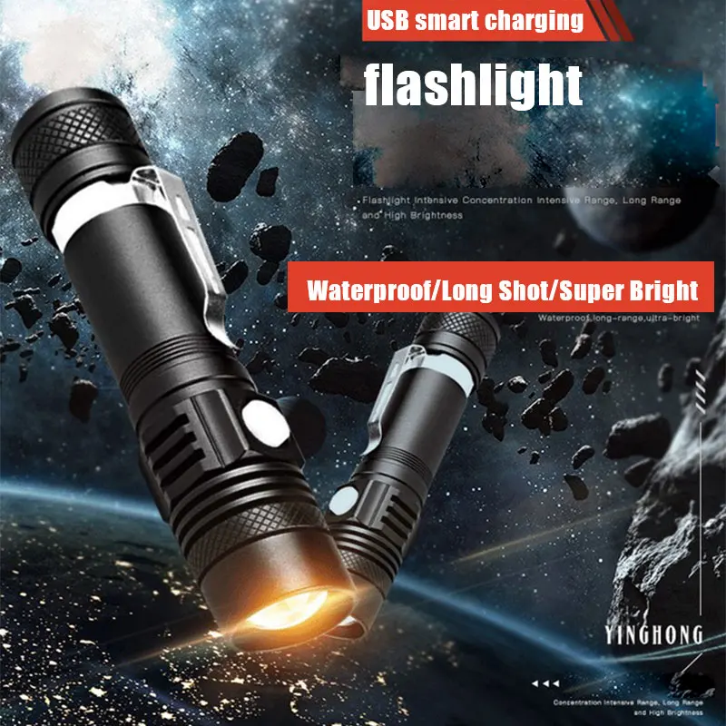 Telescopic Zoom LED Strong Light Long Shot Bright Tactical Military Rechargeable LED Waterproof Flashlight Flash Light