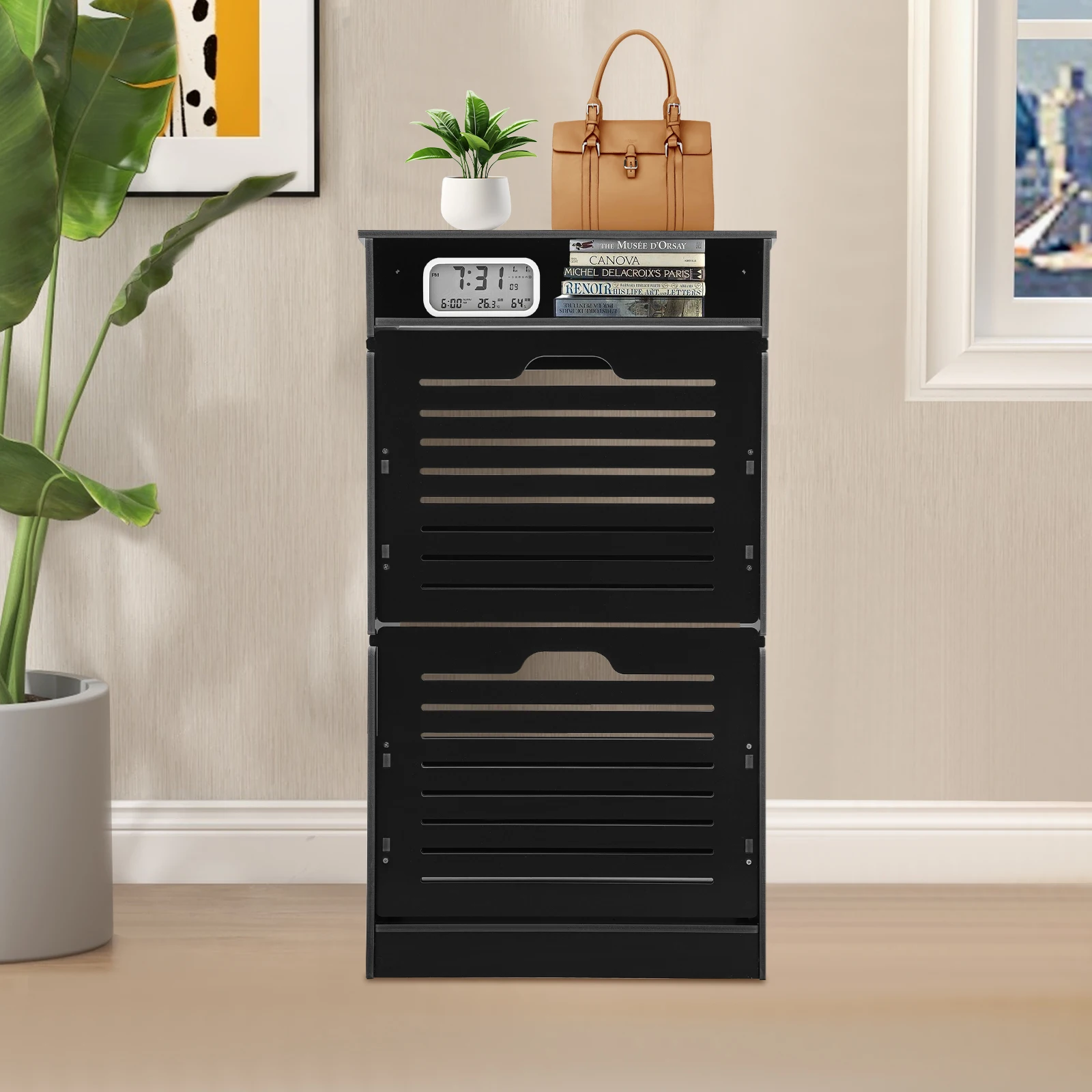 

Откидной шкаф для обуви с 2 ящиками — органайзер для прихожей, 21,26x9,25x38,19 дюйма, черный ПВХ, 8 пар, нагрузка 99,21 фунта, вентилируемая