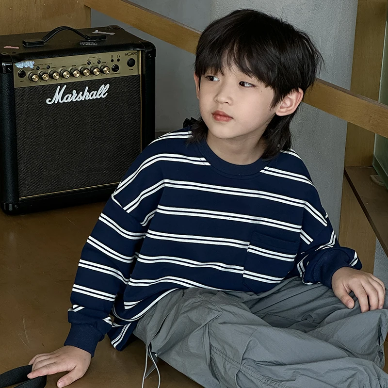 

Baby Boy Top Clothes Kids Long Sleeves T-Shirt Child Spring Autumn Casual Striped Korea-Japan Style T-Shirt Tween Boy Size 4-14Y
