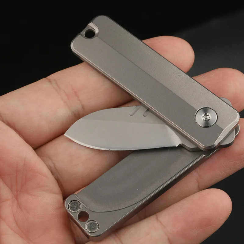 D2 Blade Titanium Alloy MINI Gear Folding Knife Multifunctional Outdoor EDC Self-defens Tool Outdoor Portable Utility Keychain