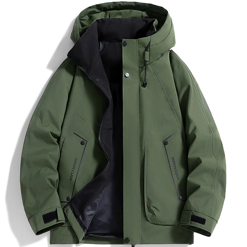 

Trend Outdoor Hiking Jackets for Men Solid Color Casual Male Clothes Hooded Windproof Zipper Outerwear Spring Autumn All-match