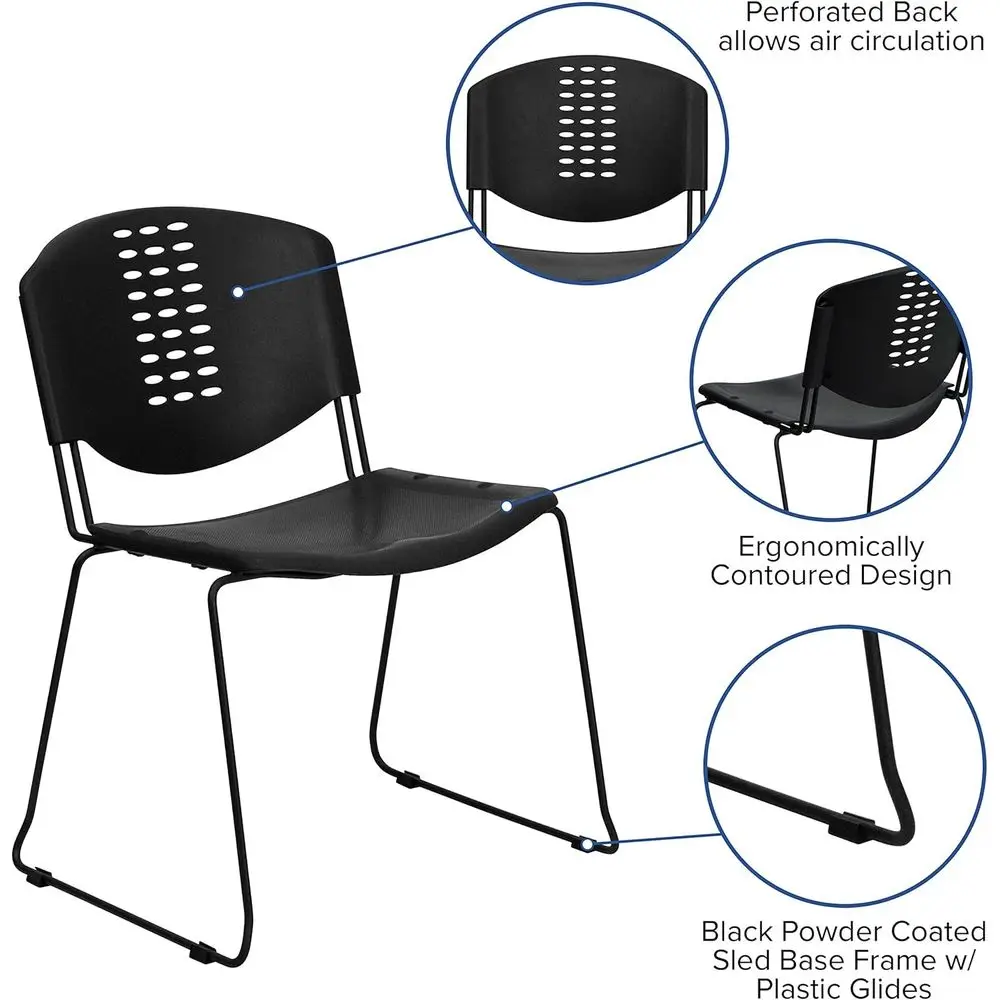 Hercules 400 lbs. Black Plastic Stackable Chair with Black Frame