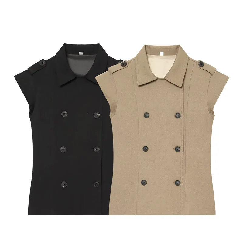 Minimalist Outfit Womens Sleeveless Waist Fitting Double Breasted Vest Summer Solid Color Casual Fashion 2026
