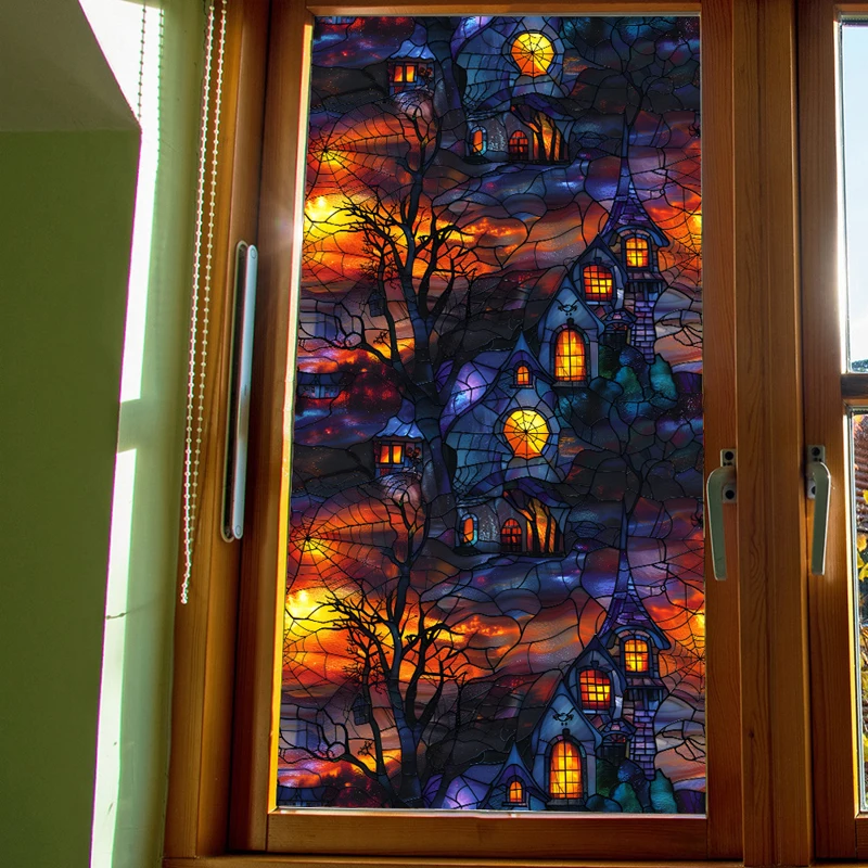 Halloween Decoration Static Cling Glass Sticker Window Privacy Film Horror Ghost Bat Spider Web Glass Window Stickers Pumpkin