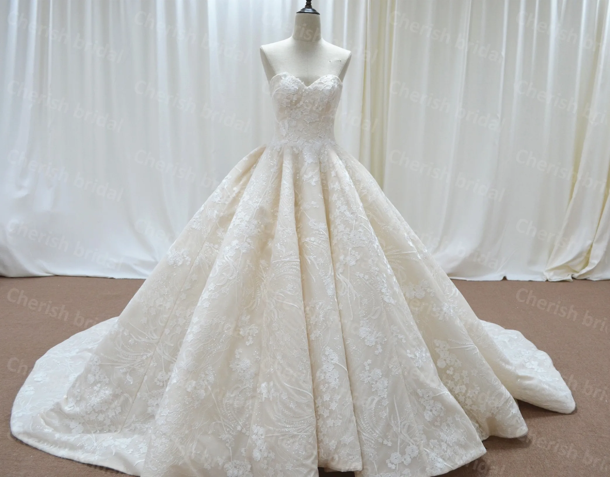 

C5001B Wedding Dress Lace Applique Ball Gown Wedding Dresses Strapless Champagne Brides Wedding Dresses Elegant Princess Gowns