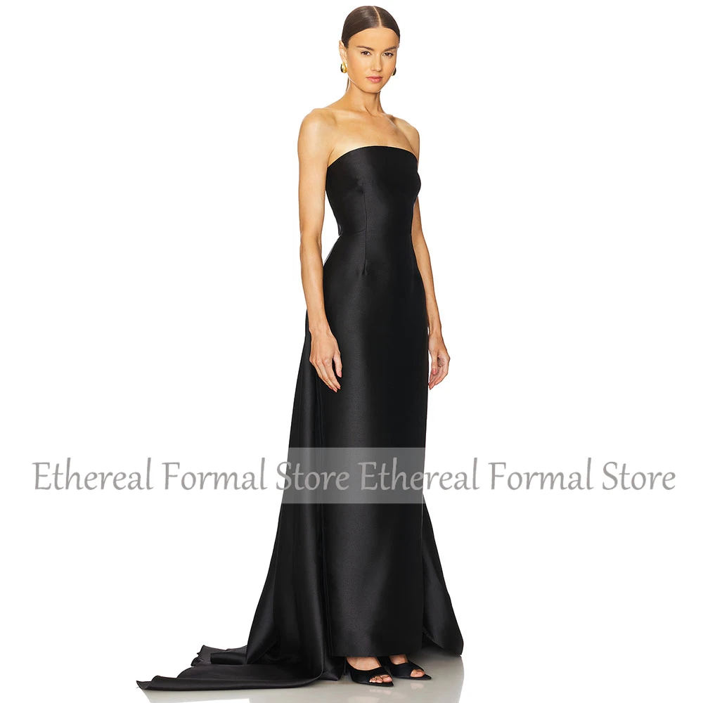 블랙 Strapless 이브닝 드레스 인어 여성 파티 드레스 민소매 간단한 바닥 길이 긴 공식 댄스 파티 Dress2025