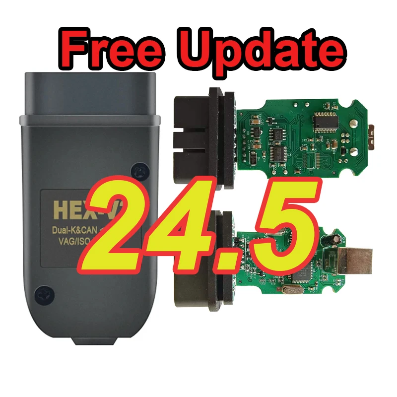 2024 For VAG COM HEX V2 24.5 OBD2 Scanner USB VAGCOM Interface Unlimited VINs HXE-V2 ATMEGA162 Update Online Multi-Language