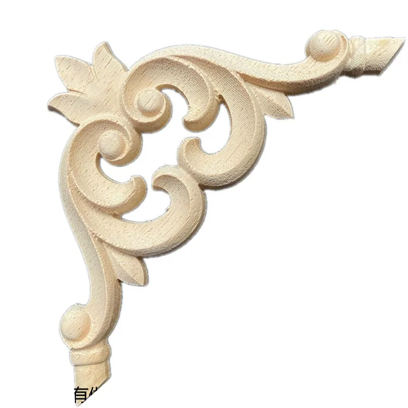 10cm Natural Floral Wooden Figurines Crafts Wood Carved Corner Appliques Frame Wall Door Furniture Woodcarving Decorative