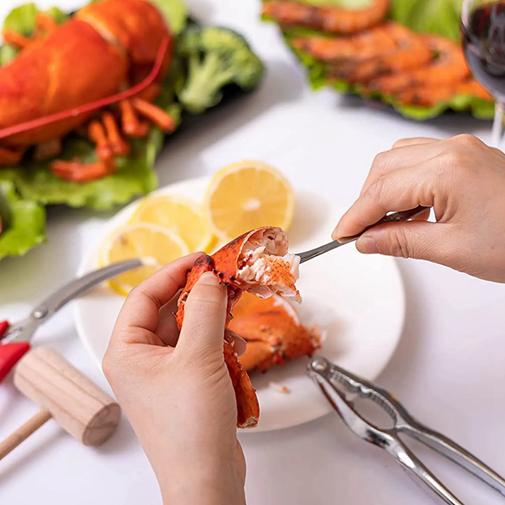 ABUI-2X Crab Tools For Eating,Lobster And Crab Tool Set,Lobster Crackers Shellfish Seafood Tool, Cracker And Seafood Scissors