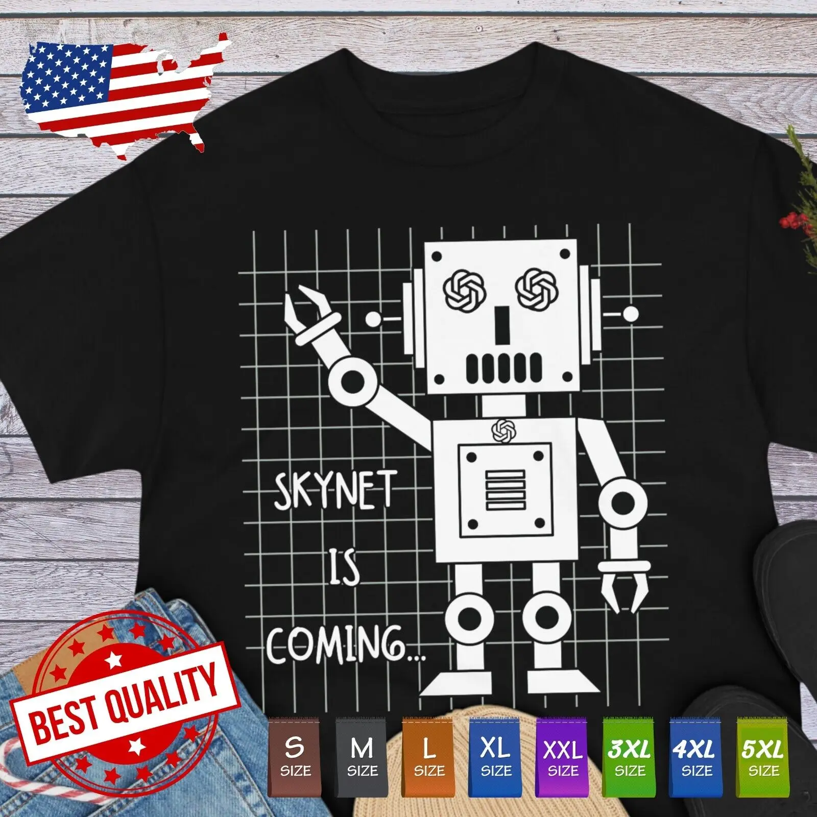 Funny Kawaii Skynet Artificial Intelligence Cyborg Tee Shirt Terminator Cute 90s