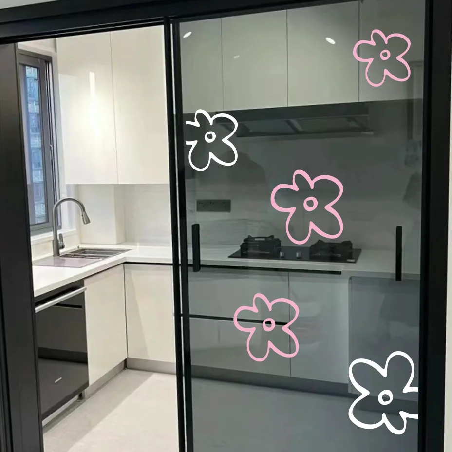 

Cute Flower Wallpaper Shop Kitchen Bathroom Glass Window Decoration Stickers Sliding Door Anti Collision Posters Aesthetic Room