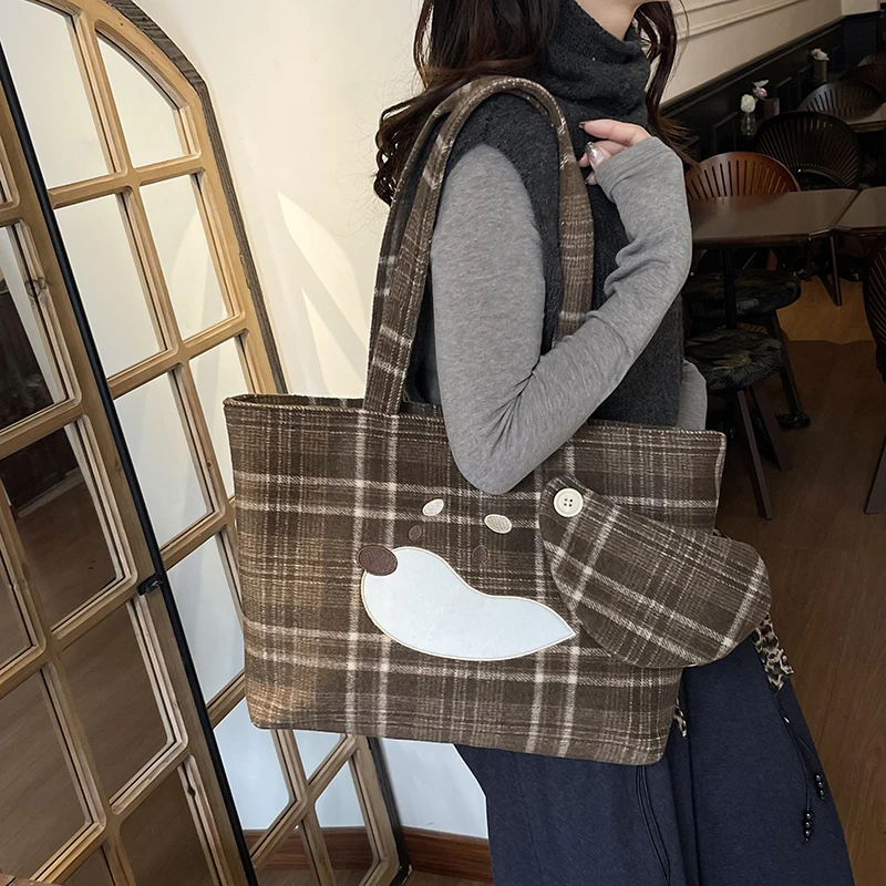 

Large-Capacity Casual Versatile Retro Bag for Women 2025 Autumn and Winter New Trendy Plaid Shoulder Tote Bag Handbag 4097CCJ