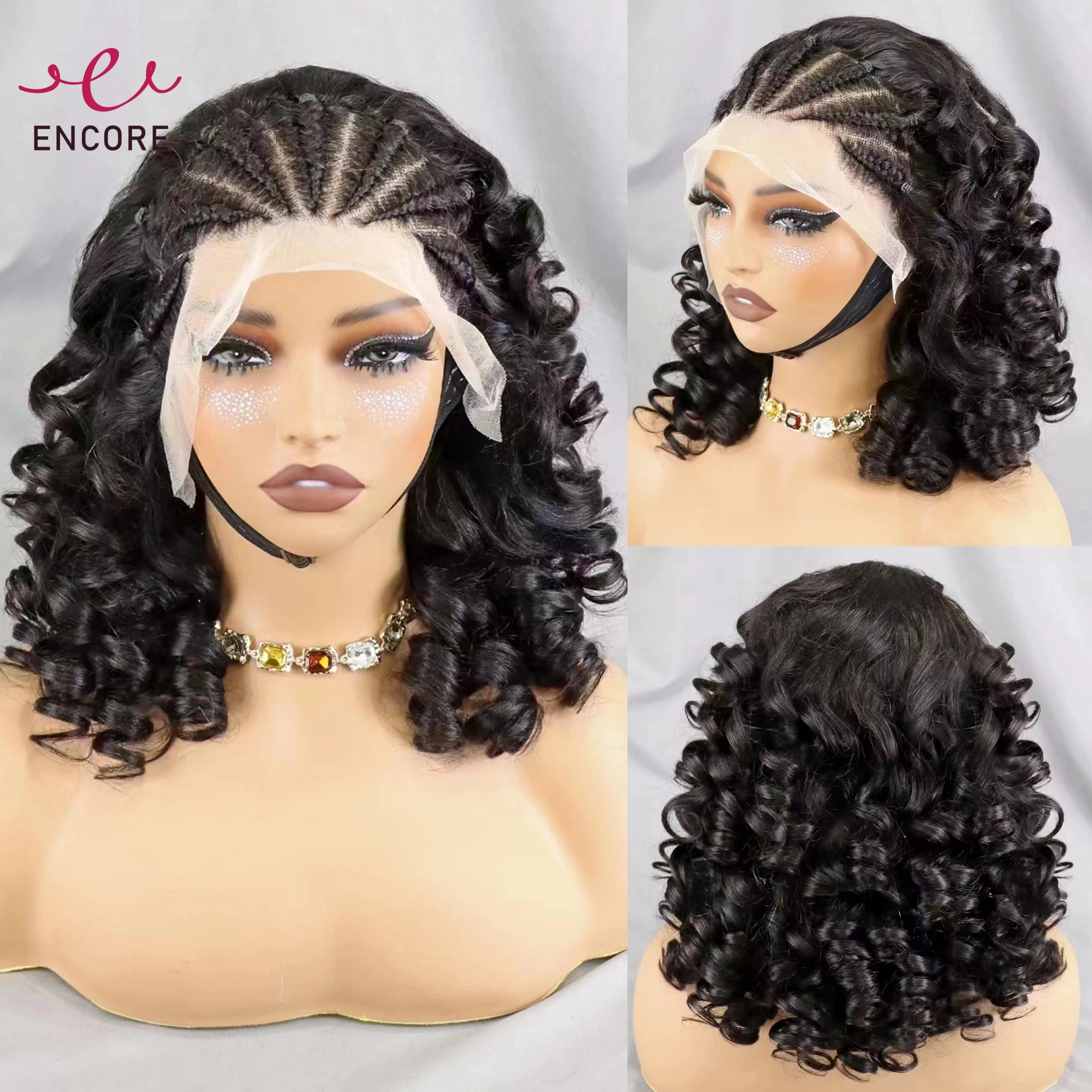 250% Density Bouncy Curly Human Hair Wigs 13x4 HD Lace Frontal Wigs 18inch Cornrow Braids Human Hair Wigs Loose Wave Hair Wigs