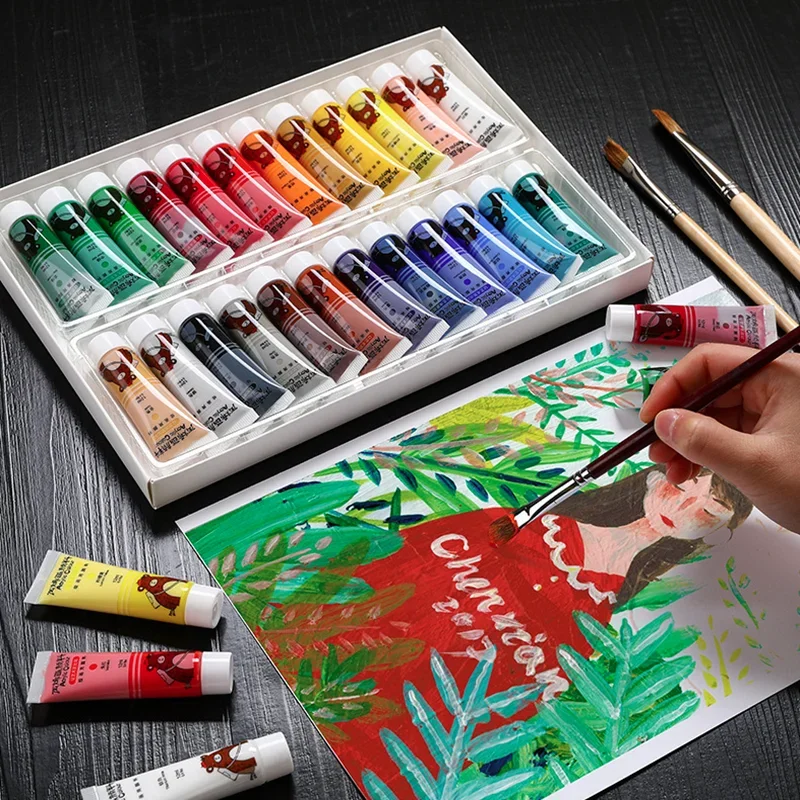 12/24 Colors Acrylic Pigment Set 5ml/12ml Bright Colors Student Artist Canvas Fabric Paper Acrylic Painting Paint  Art Supplies
