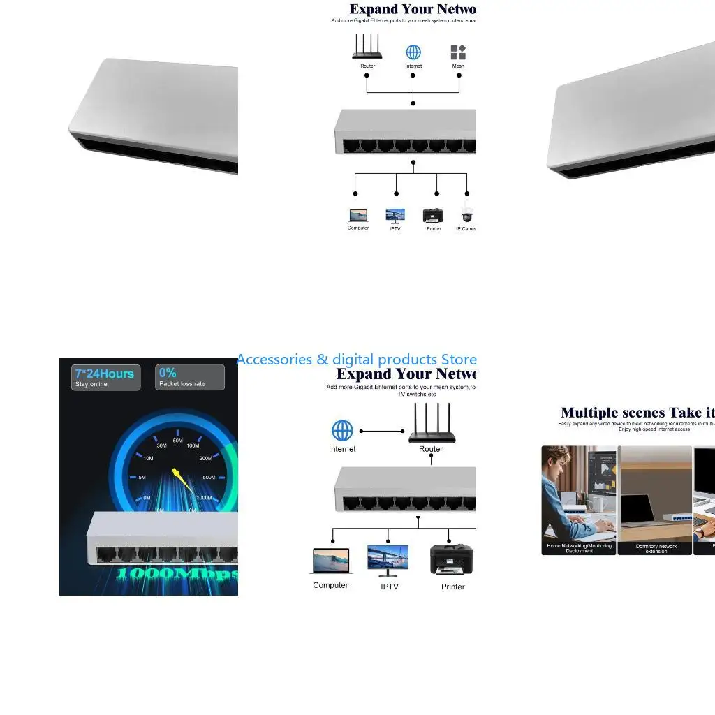 77JD 8 Port Ethernet Switcher 10/100/1000Mbps Gigabit Networking Switcher Adapter