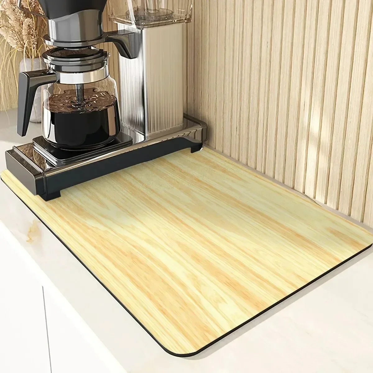 Wood Grain Diatom Mud Table Mat Dish Drying Rug Super Absorbent Non Slip Diatomite Carpet Kitchen Tableware Draining Mat