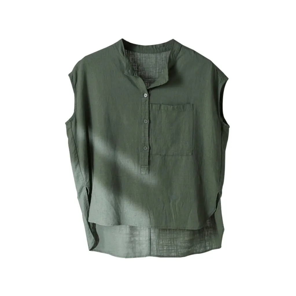 

Летняя хлопково-льняная женская рубашка с короткими рукавами, футболка с художественным свободным вертикальным воротником для женщин