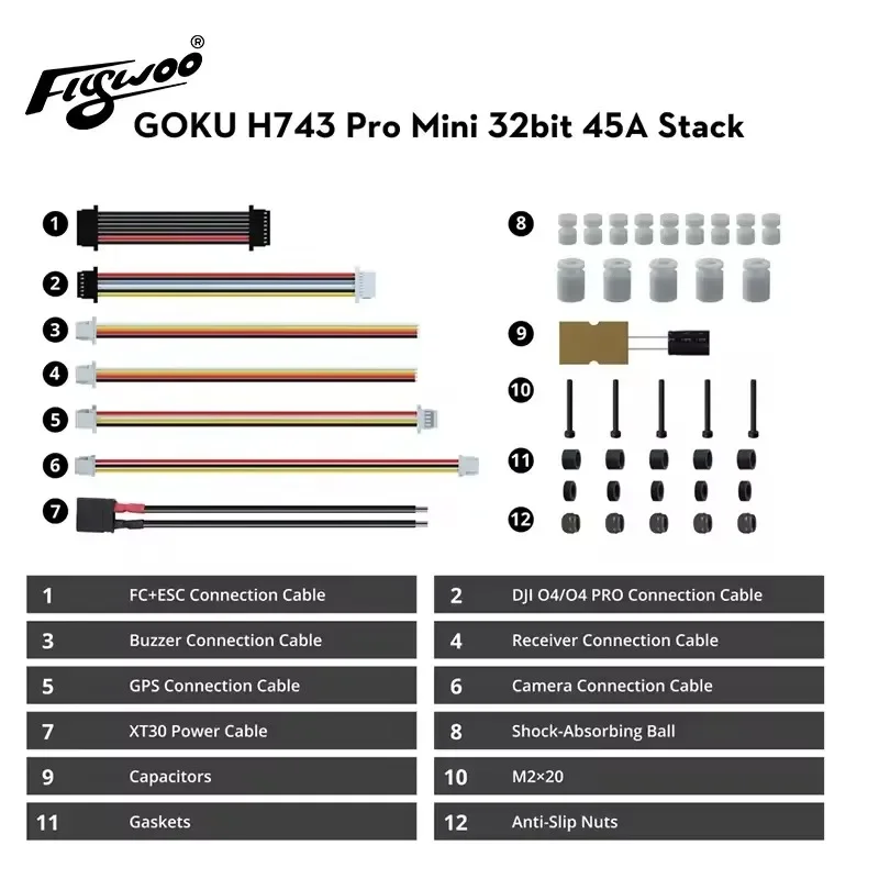 Flywoo GOKU H743 PRO Mini Flight Controller Stack - 32Bit 128K + G45M AM32 45A 4-IN-1 ESC 20*20mm for FPV Drone