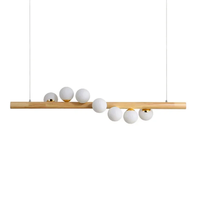 Japanese Solid Wood Decoration Chandelier Simple Wooden Art Bar Long Magic Bean Designer Creative Internet Celebrity Lighting