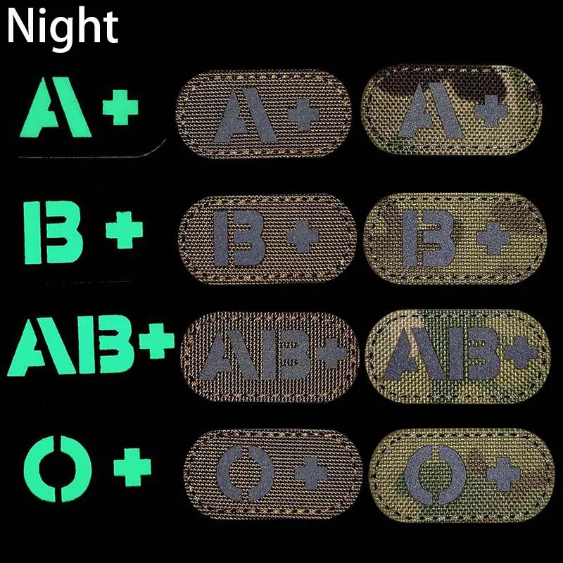 5*2.5CM IR Reflection Blood Type A B AB O POS NEG Embleem Hook and Loop Patches,Tactical Badges Clothes Stickers Glow in Dark - view 6