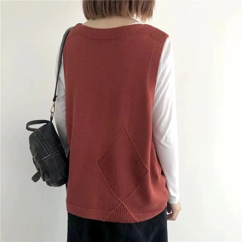 Spring Autumn Ladies Knitted Backless Vest Foldable Horse Clip Outdoor Match Women Fur Vest Loose Outdoor Wear E1358