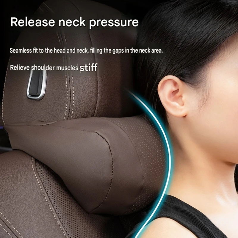 Nappa Leather Car Neck Pillow Set of 2, Contoured Headrest Comfort Cushion Pads with Concealed Closure for Daily Driving D7YA