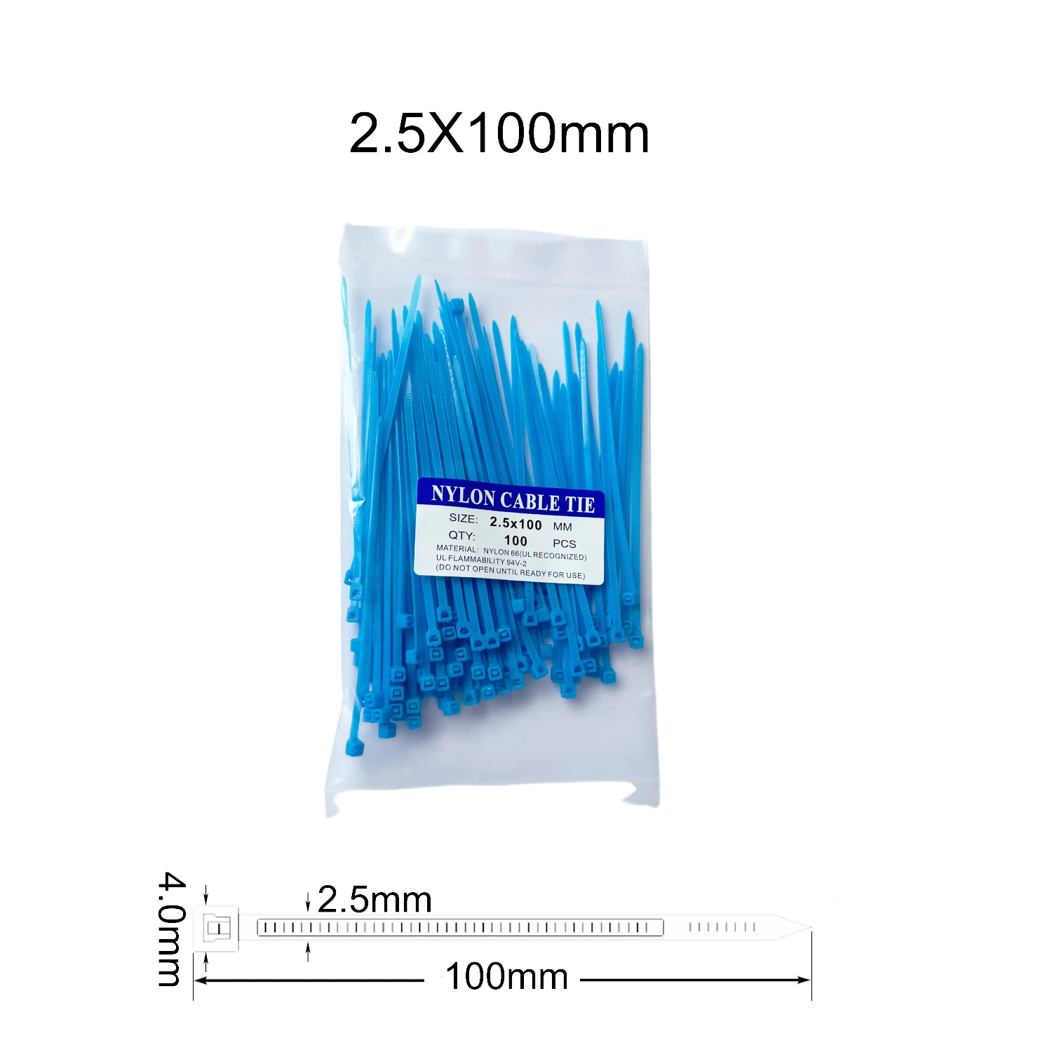 

100Pcs/lot 2.5x100mm Strong Plastic Cable Tie Blue ,Self-Locking Fastening Ring Zip Wraps Strap Tie