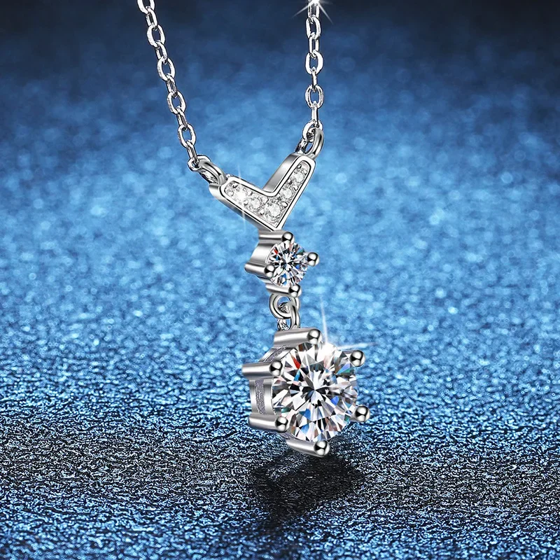 1ct D Color Moissanite Geometric Pendant Necklace for Women 925 Sterling Silver Lab Mosan Diamond Necklaces Pass Tester with Gra image 3