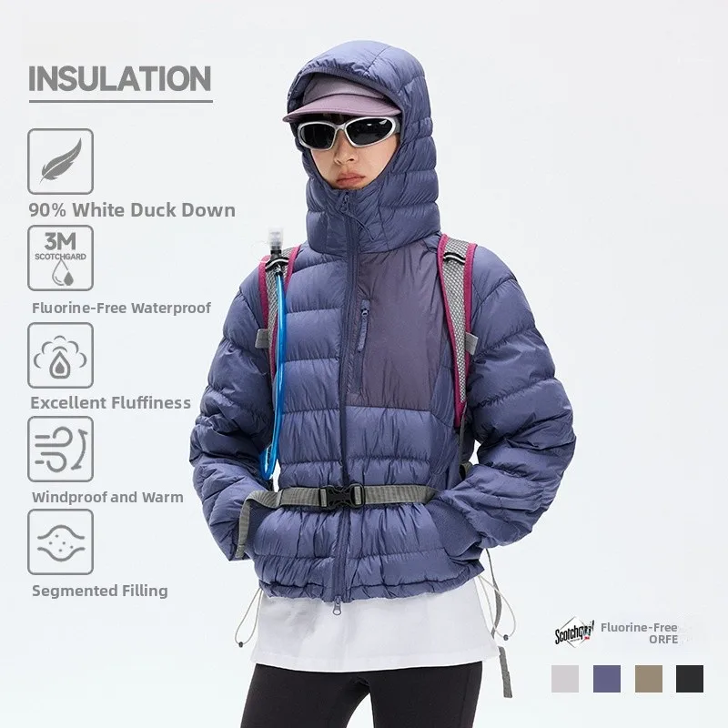 

Outdoor Spor down Jaet Hooded Polyester Fiber Urban Casual White Du down Waterproof Mountain Climbing Vest Sle Loose Fit