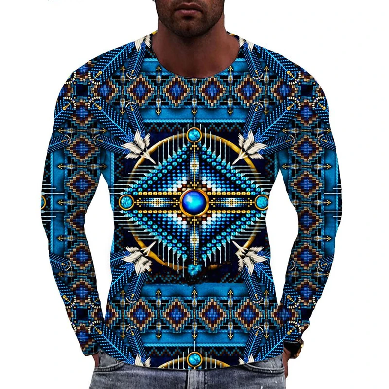 Vintage Indian Style 3D Print T-Shirts Men Woman Long Sleeve T Shirt Streetwear Harajuku Y2K Pullovers Tees Top Kids Clothing - view 5