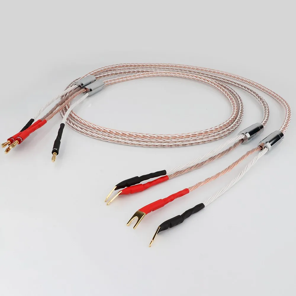 

High Quality OCC 8TC speaker cable fever speaker amplifier HiFi connection cable Y-Y / Banana plug-Banana plug / Y-Banana plug